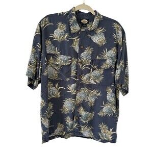 Tommy Bahama Button Down Shirt Men's Med Blue Pineapple 100% Rayon Camp Collar